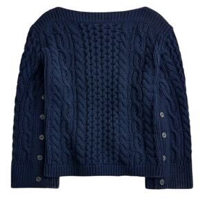 J CREW Spring Street Cashmere Relaxed Pullover Sweater Chunky Knit Navy Sz S NWT